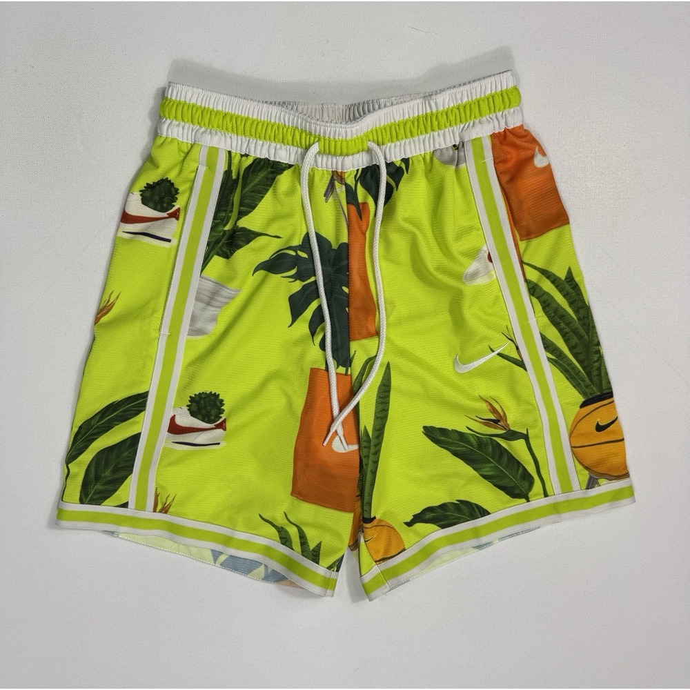 Nike DNA+ Court Basketball Shorts Lime Green Palm Floral DV9615-321 Mens Small